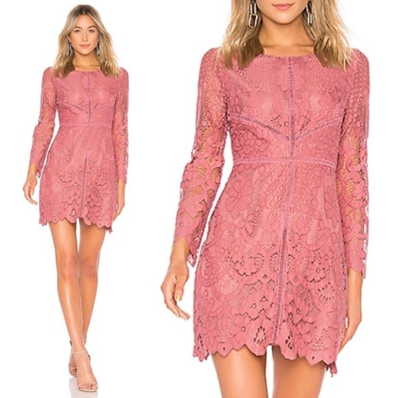 cupcakes & cashmere Dresses & Skirts - Cupcakes & Cashmere Mini Dress Makenna Rose Pink Lace Long Sleeve Bodycon Boho 0